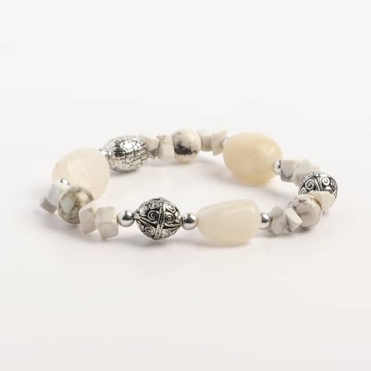 John Bead White Howlite & Crystal Quartz Natural Gemstone Bracelet